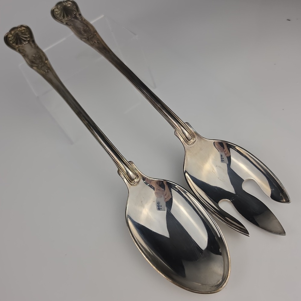Sheffield Silver Co Kings Pattern Silverplate Salad Serving Spoon Fork Italy